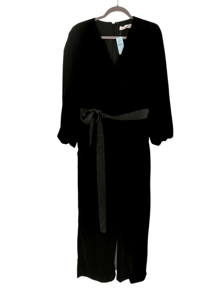 Ann Taylor Loft Women's Black Velvet L/S Faux Wrap Belted Jumpsuit Nwt 12p